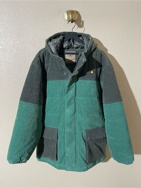 Teddy Fresh Two-Tone Green Corduroy Puffer Jacket with Hood